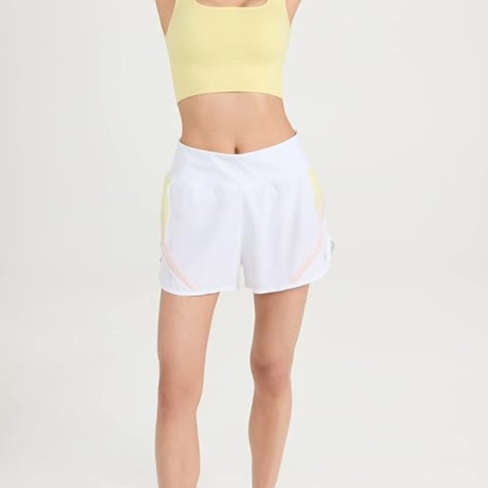 Sweaty Betty London NWT White/Yellow/Pink TRACK SPEED Running Shorts, Sz XLarge